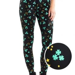 Tipsy Elves Women Metallic Shooting Clover Leggings