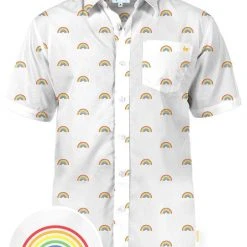 Tipsy Elves White Rainbow Button Down Shirt - Men's Cut