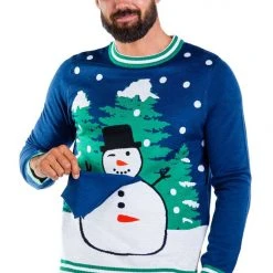 Tipsy Elves Men's Peekaboo Snowman Ugly Christmas Sweater