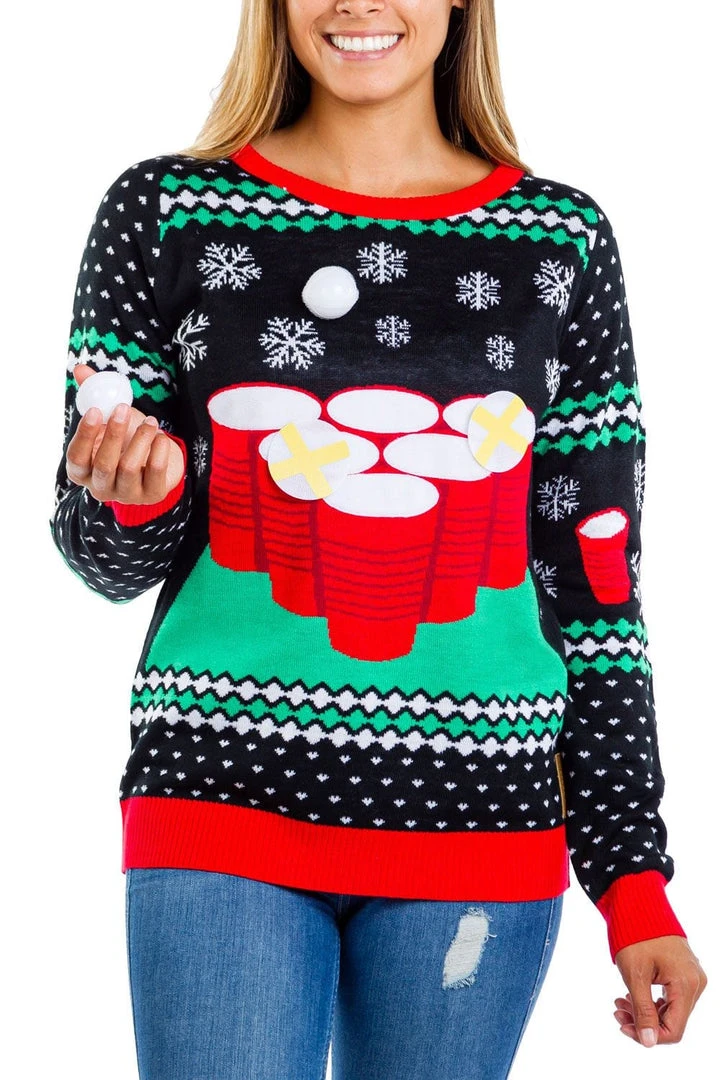 Tipsy Elves Women's Cheer Pong Game Ugly Christmas Sweater 6 Tipsy Elves Women's Cheer Pong Game Ugly Christmas Sweater