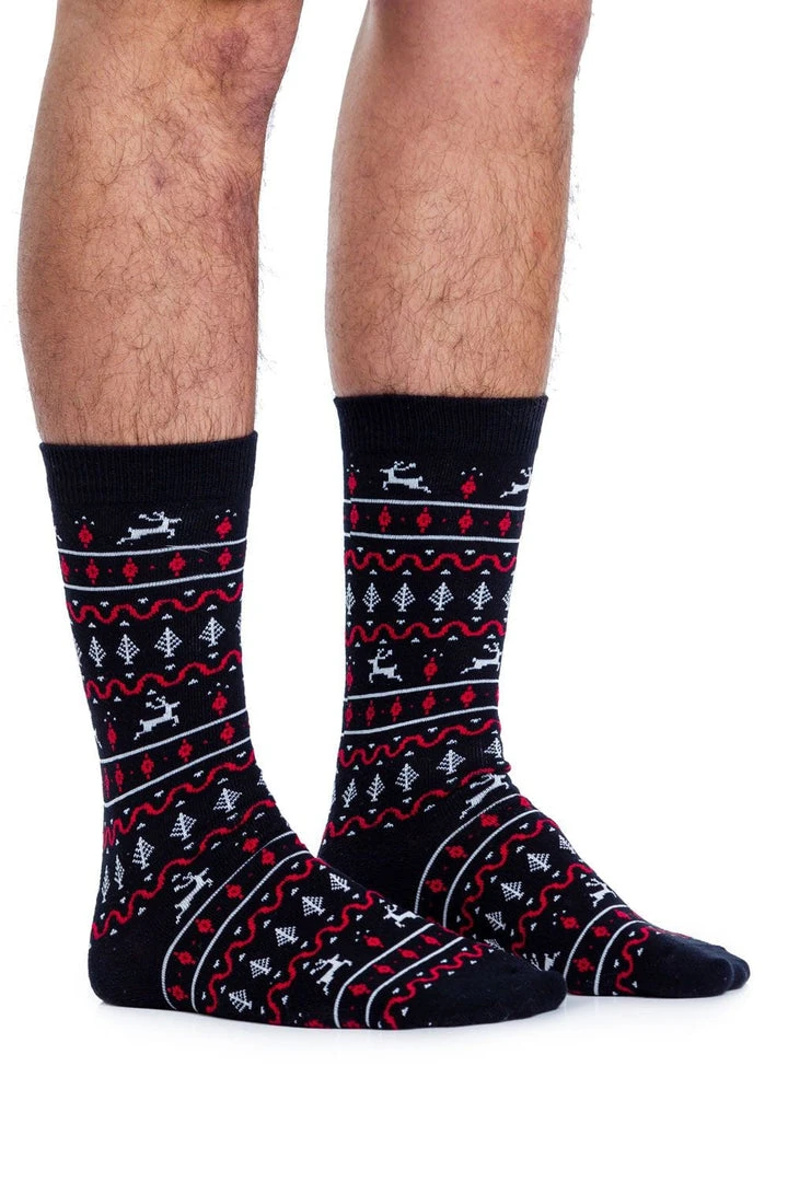 Tipsy Elves Men's Red And Black Fair Isle Socks 3 Tipsy Elves Men's Red And Black Fair Isle Socks
