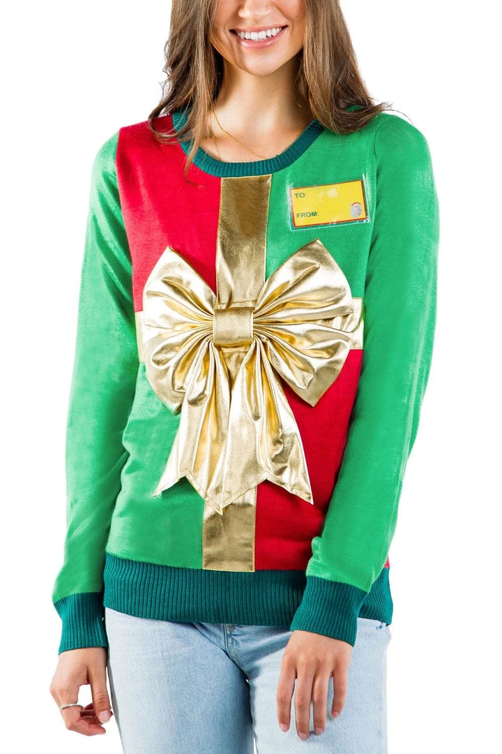 Tipsy Elves Women's Christmas Present Ugly Christmas Sweater 3 Tipsy Elves Women's Christmas Present Ugly Christmas Sweater