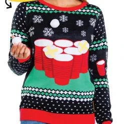 Tipsy Elves Women's Cheer Pong Game Ugly Christmas Sweater