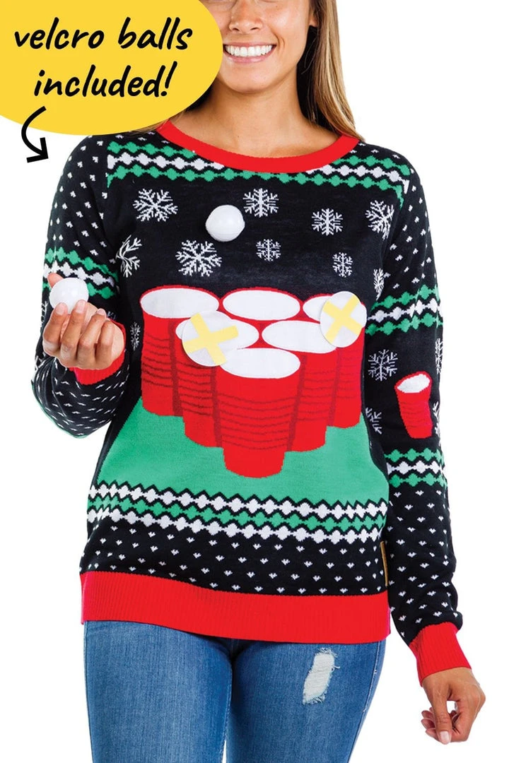 Tipsy Elves Women's Cheer Pong Game Ugly Christmas Sweater 3 Tipsy Elves Women's Cheer Pong Game Ugly Christmas Sweater