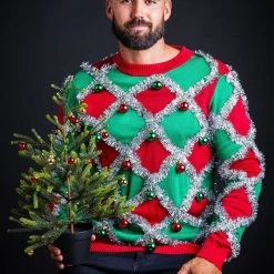 Tipsy Elves Men's Tacky Tinsel Ugly Christmas Sweater