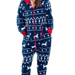 Tipsy Elves Women's Blue Reindeer Plus Size Jumpsuit