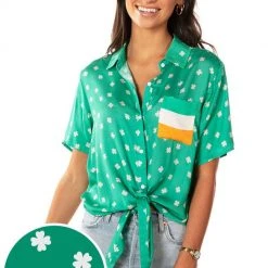 Tipsy Elves Women's Irish Classic Tie-Front Shirt