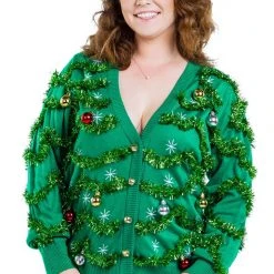 Tipsy Elves Women's Gaudy Garland Plus Size Ugly Christmas Cardigan