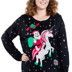Tipsy Elves Women's Santa Unicorn Plus Size Ugly Christmas Sweater