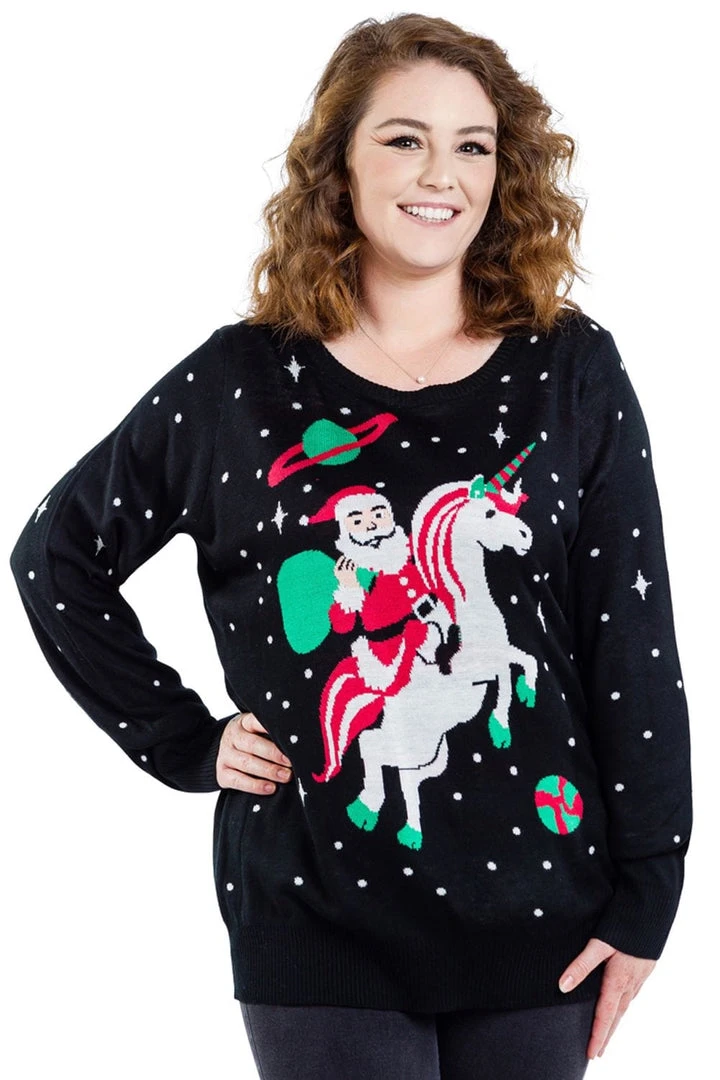 Tipsy Elves Women's Santa Unicorn Plus Size Ugly Christmas Sweater 3 Tipsy Elves Women's Santa Unicorn Plus Size Ugly Christmas Sweater