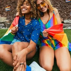 Tipsy Elves Rainbow Hearts Tie-Front Shirt - Women's Cut