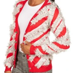 Tipsy Elves Women's Candy Cane Tinsel Cardigan