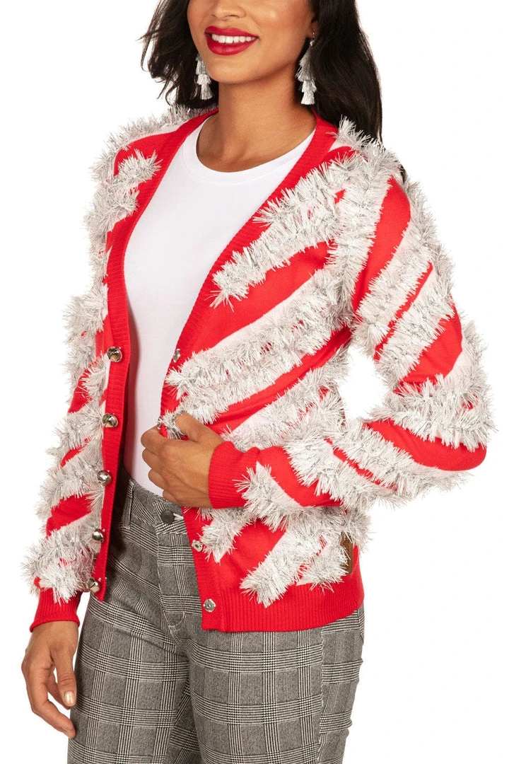 Tipsy Elves Women's Candy Cane Tinsel Cardigan 4 Tipsy Elves Women's Candy Cane Tinsel Cardigan