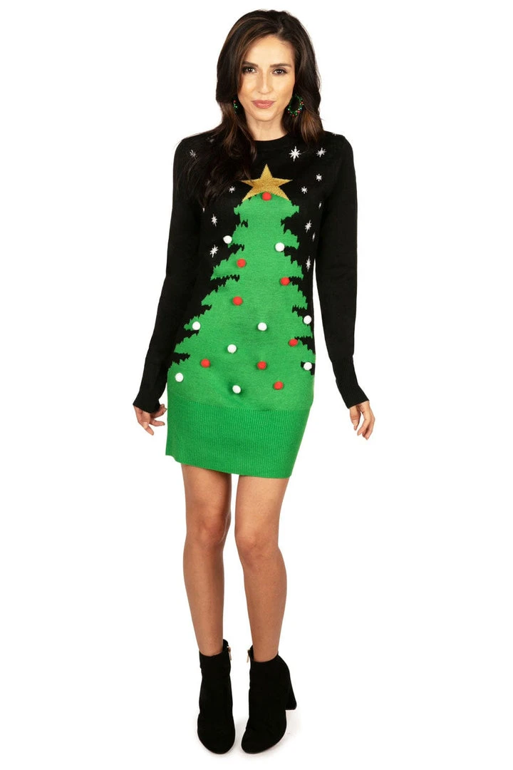 Tipsy Elves Women's Christmas Tree Sweater Dress 3 Tipsy Elves Women's Christmas Tree Sweater Dress