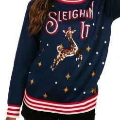 Tipsy Elves Women's Sleighin' It Ugly Christmas Sweater
