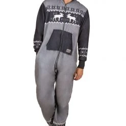 Tipsy Elves Men's Black And Grey Moose Jumpsuit