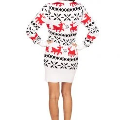 Tipsy Elves Women's Red And White Reindeer Sweater Dress 7 Tipsy Elves Women's Red And White Reindeer Sweater Dress