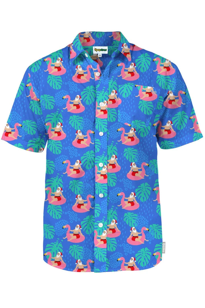 Tipsy Elves Men's Santa Pool Party Button Down Shirt 5 Tipsy Elves Men's Santa Pool Party Button Down Shirt