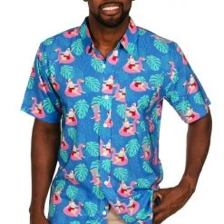 Tipsy Elves Men's Santa Pool Party Button Down Shirt 6 Tipsy Elves Men's Santa Pool Party Button Down Shirt