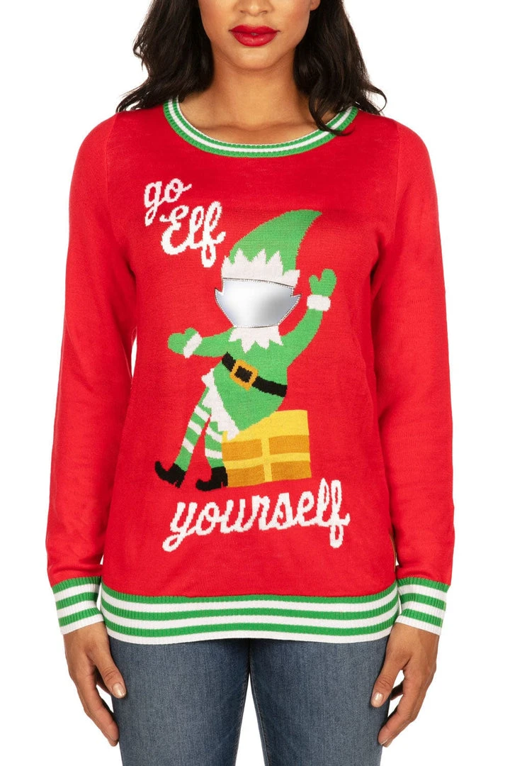 Tipsy Elves Women's Go Elf Yourself Ugly Christmas Sweater 3 Tipsy Elves Women's Go Elf Yourself Ugly Christmas Sweater