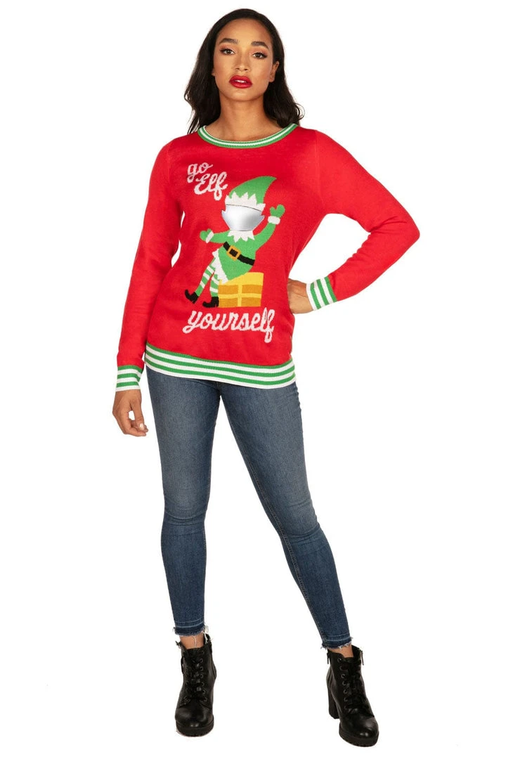 Tipsy Elves Women's Go Elf Yourself Ugly Christmas Sweater 4 Tipsy Elves Women's Go Elf Yourself Ugly Christmas Sweater