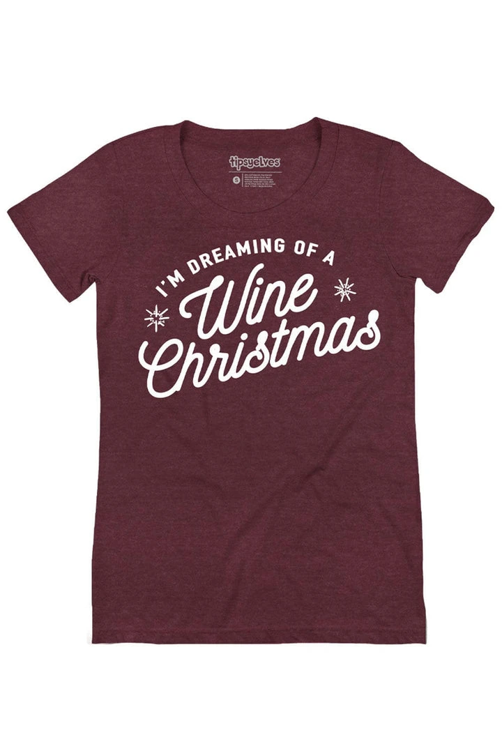 Tipsy Elves Women's Dreaming Of A Wine Christmas Tee 3 Tipsy Elves Women's Dreaming Of A Wine Christmas Tee
