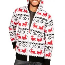 Tipsy Elves Men's Red And White Reindeer Hoodie