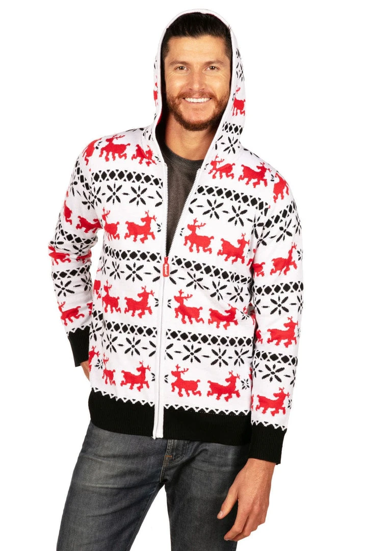 Tipsy Elves Men's Red And White Reindeer Hoodie 3 Tipsy Elves Men's Red And White Reindeer Hoodie