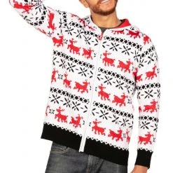 Tipsy Elves Men's Red And White Reindeer Hoodie 7 Tipsy Elves Men's Red And White Reindeer Hoodie