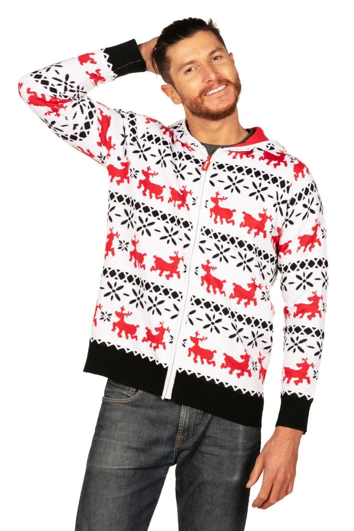 Tipsy Elves Men's Red And White Reindeer Hoodie 5 Tipsy Elves Men's Red And White Reindeer Hoodie
