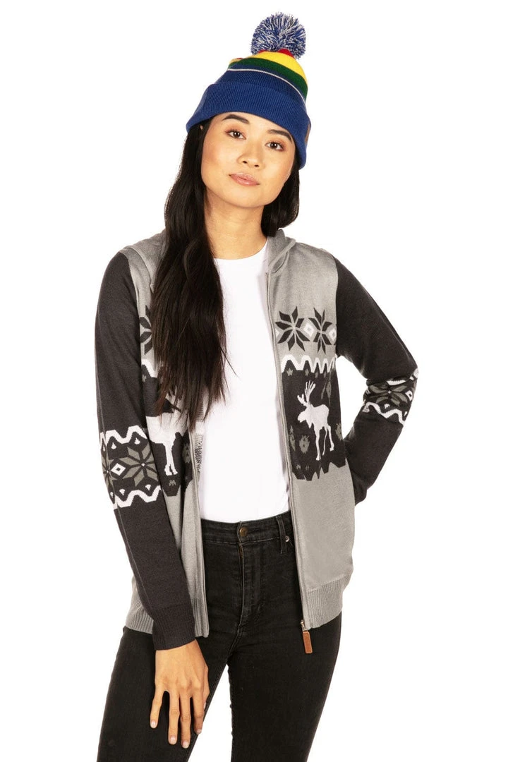 Tipsy Elves Women's Winter Moose Zip Up Hooded Sweater 6 Tipsy Elves Women's Winter Moose Zip Up Hooded Sweater