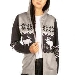 Tipsy Elves Women's Winter Moose Zip Up Hooded Sweater 8 Tipsy Elves Women's Winter Moose Zip Up Hooded Sweater