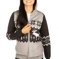 Tipsy Elves Women's Winter Moose Zip Up Hooded Sweater 11 Tipsy Elves Women's Winter Moose Zip Up Hooded Sweater
