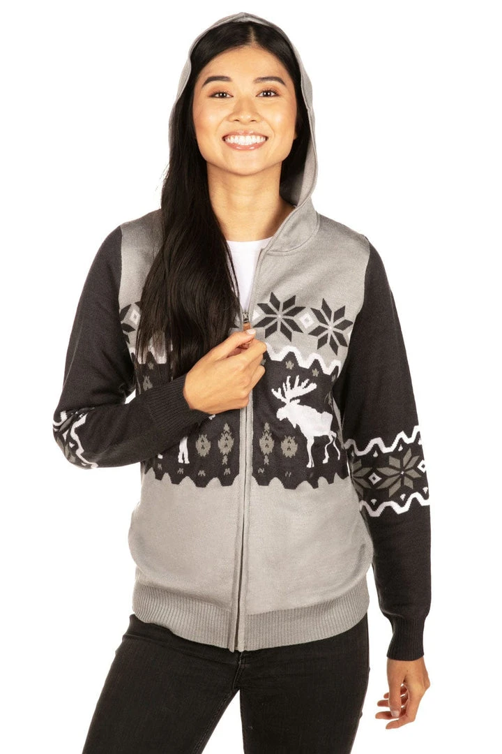 Tipsy Elves Women's Winter Moose Zip Up Hooded Sweater 7 Tipsy Elves Women's Winter Moose Zip Up Hooded Sweater