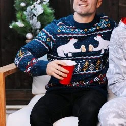 Tipsy Elves Men's Polar Bear Party Ugly Christmas Sweater