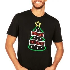 Tipsy Elves Men's Too Lit To Quit Christmas Tree Tee