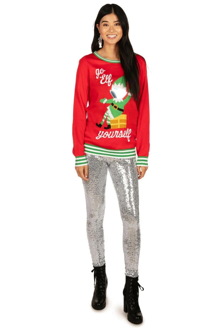 Tipsy Elves Women's Go Elf Yourself Ugly Christmas Sweater 6 Tipsy Elves Women's Go Elf Yourself Ugly Christmas Sweater