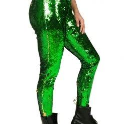 Tipsy Elves Women Green And Gold Reversible Sequin Mid-Waisted Leggings 9 Tipsy Elves Women Green And Gold Reversible Sequin Mid-Waisted Leggings