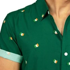 Tipsy Elves Men's Irish Flag All Over Button Down Shirt