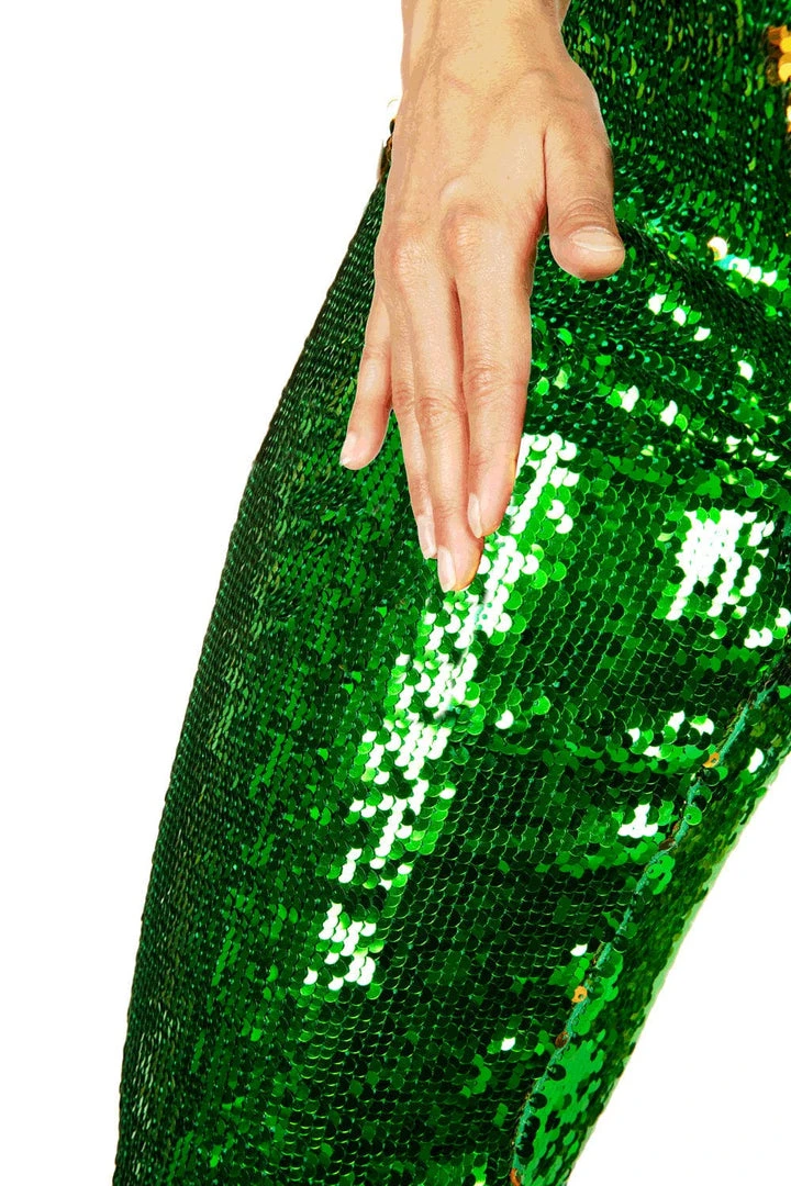 Tipsy Elves Women Green And Gold Reversible Sequin Mid-Waisted Leggings 7 Tipsy Elves Women Green And Gold Reversible Sequin Mid-Waisted Leggings