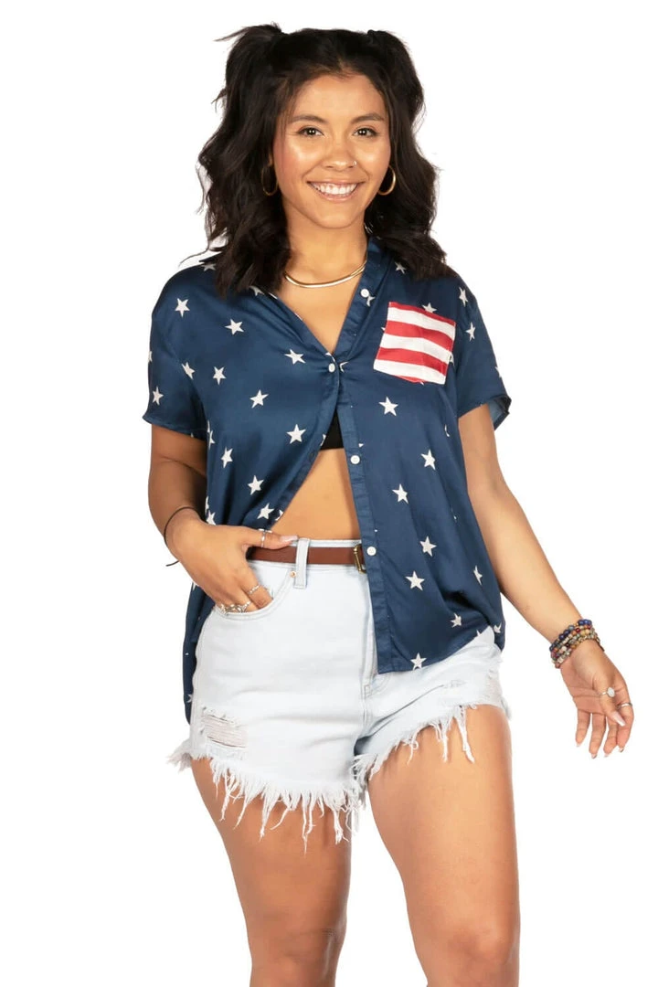 Tipsy Elves Women's Classic Flag Button Down Shirt 7 Tipsy Elves Women's Classic Flag Button Down Shirt