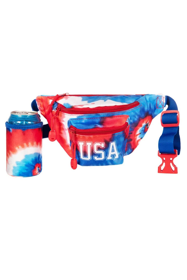 Tipsy Elves Tie Dye Fanny Pack With Drink Holder Patriotic 3 Tipsy Elves Tie Dye Fanny Pack With Drink Holder Patriotic