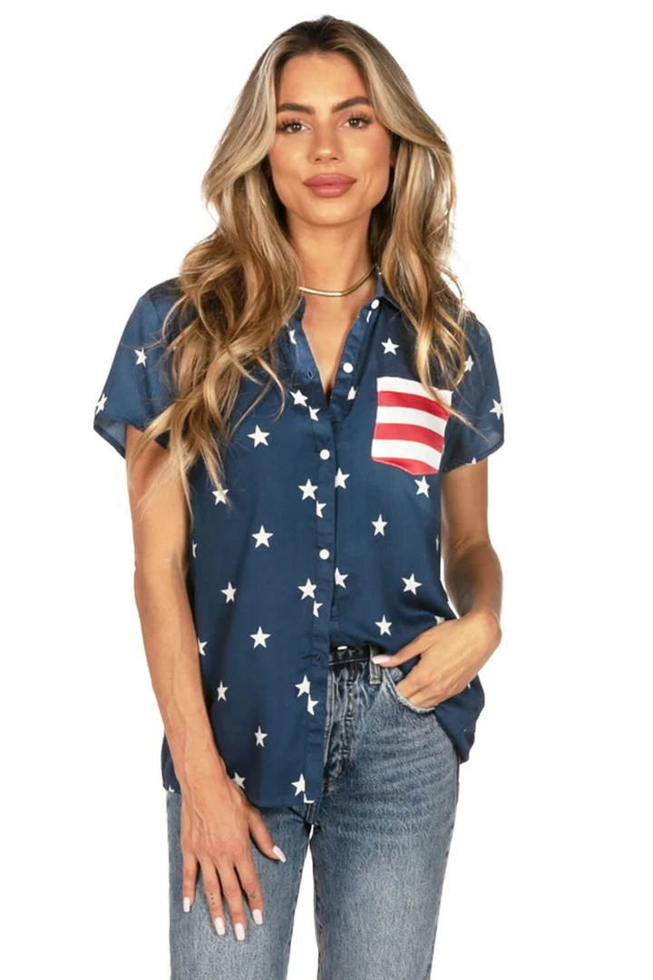 Tipsy Elves Women's Classic Flag Button Down Shirt 3 Tipsy Elves Women's Classic Flag Button Down Shirt