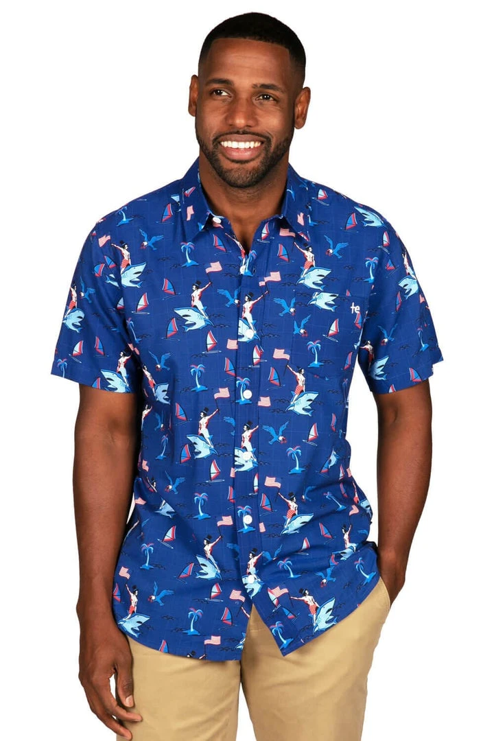 Tipsy Elves Men's Fin Riding Founder Button Down Shirt 4 Tipsy Elves Men's Fin Riding Founder Button Down Shirt