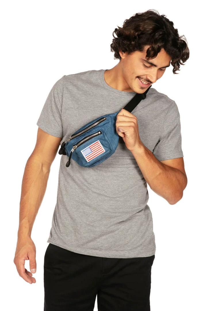 Tipsy Elves Blue Jean Buckle Fanny Pack With Drink Holder 5 Tipsy Elves Blue Jean Buckle Fanny Pack With Drink Holder