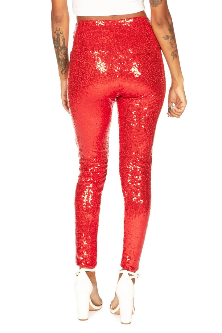 Tipsy Elves Red Sequin High Waisted Leggings 4 Tipsy Elves Red Sequin High Waisted Leggings
