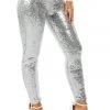 Tipsy Elves Women Silver Sequin High Waisted Leggings
