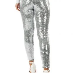 Tipsy Elves Women Silver Sequin High Waisted Leggings