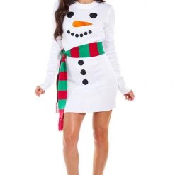 Tipsy Elves Women's Snowman Scarf Sweater Dress