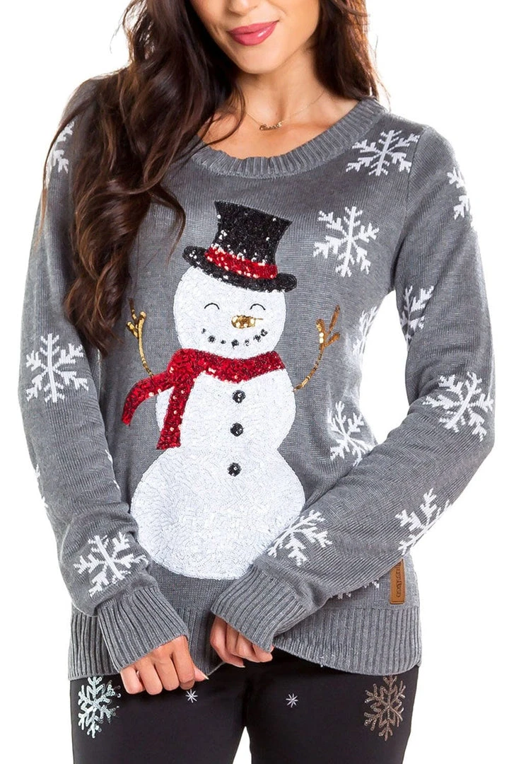 Tipsy Elves Women's Sequined Snow Day Ugly Christmas Sweater 3 Tipsy Elves Women's Sequined Snow Day Ugly Christmas Sweater